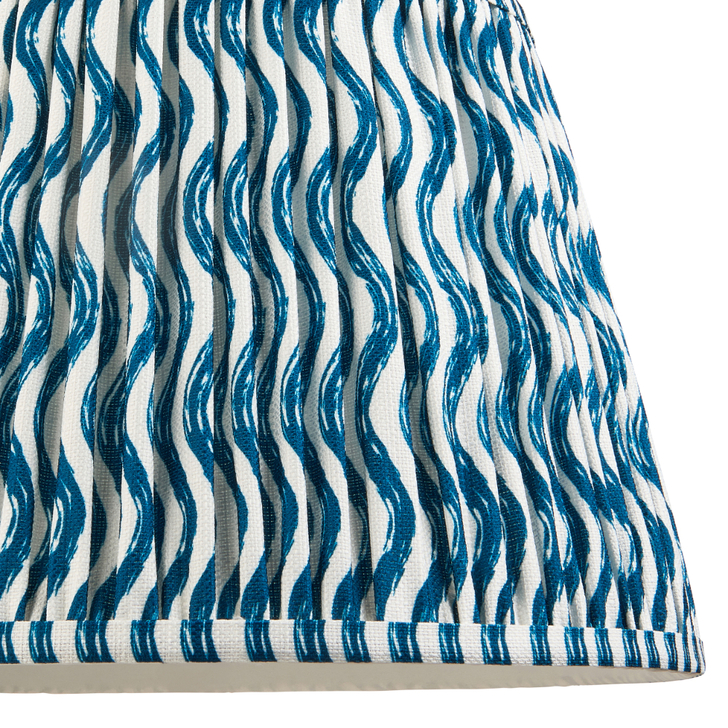 Marlin Blue Ripple Patterned Tapered Fabric 35cm Shade - E14/E27/B22 With Fixed Metal Gimbal