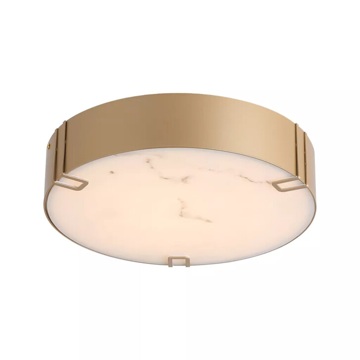 Marmo Gold Finish Round Led Flush Bathroom Light Complete With Marble Resin Glass - IP44 - 3000K