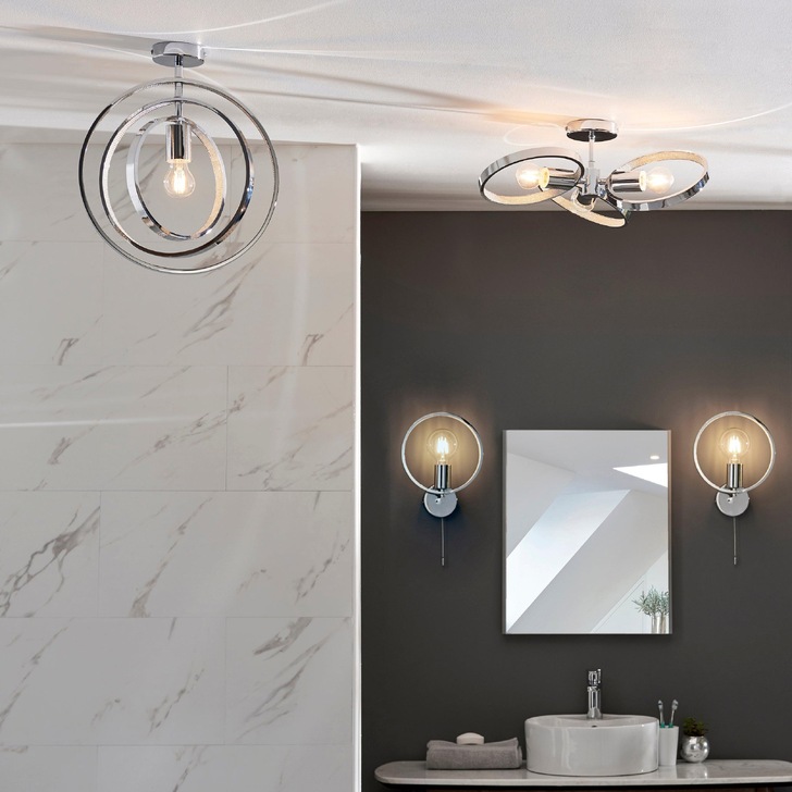 MER/3SF Polished Chrome 3 Light Semi Flush Ceiling Light Complete With Acylic Decoration IP44