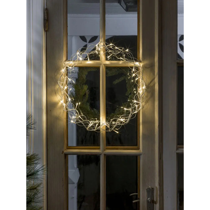 Metal Wreath Silver Colour 45cm 48 Warm White Led IP20