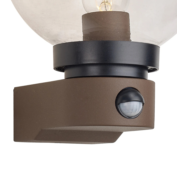 Milo Globe Wall Lamp PIR IP54 Dark Brown