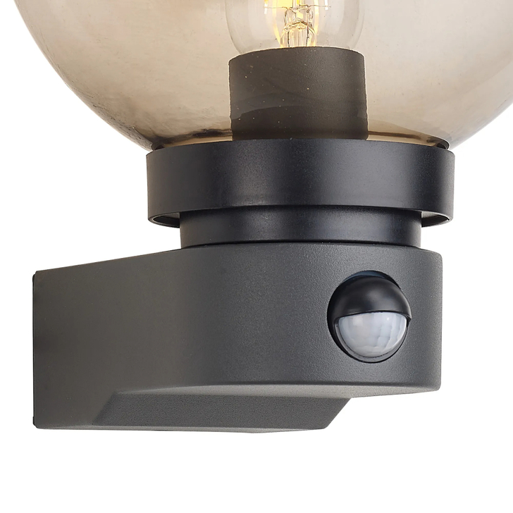 Milo Globe Wall Lamp PIR IP54 Dark Grey