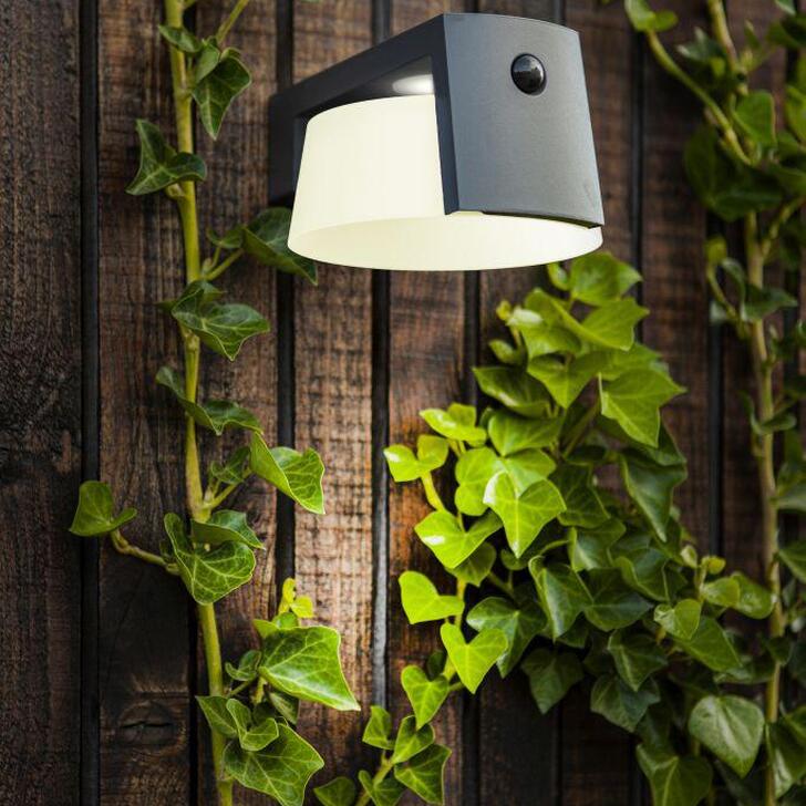 Modern Solar Powered Led Wall Light With Pir Motion Sensor in Grey - 4000K, IP44