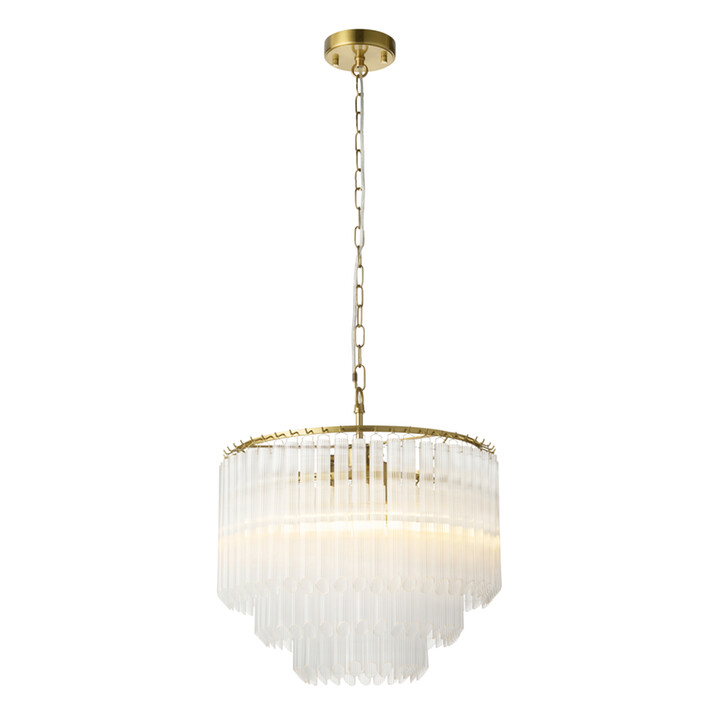 Montpellier 3 Light Brushed Aged Brass Finish Pendant Complete With Clear Ribbed Glass Droppers