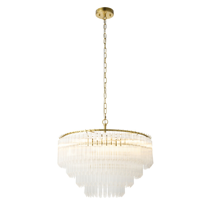 Montpellier 5 Light Brushed Aged Brass Finish Pendant Complete With Clear Ribbed Glass Droppers