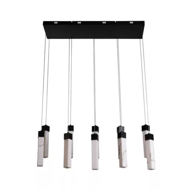 Moonbeam Black Metal And Marbleised Resin Rectangular 10 Light Led Kitchen Island Pendant Light - 3000K - Dimmable