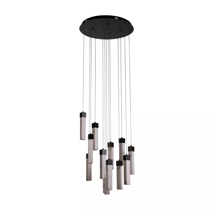 Moonbeam Black Metal And Marbleised Resin Round 13 Light Led Cluster Pendant Light - 3000K - Dimmable