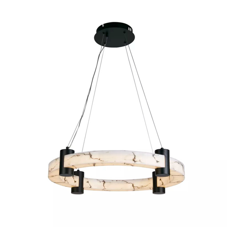Moonbeam Black Metal And Marbleised Resin Round Led Pendant Light - 3000K - Dimmable