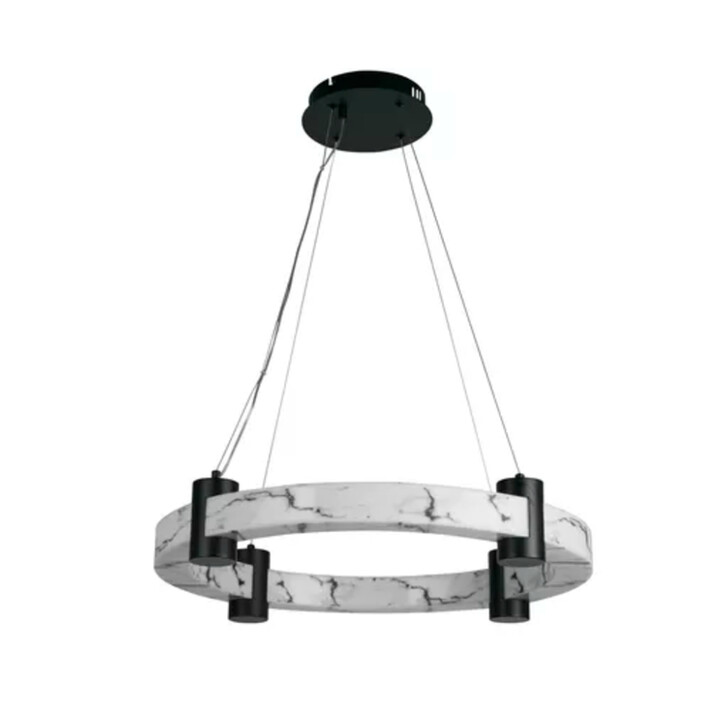 Moonbeam Black Metal And Marbleised Resin Round Led Pendant Light - 3000K - Dimmable