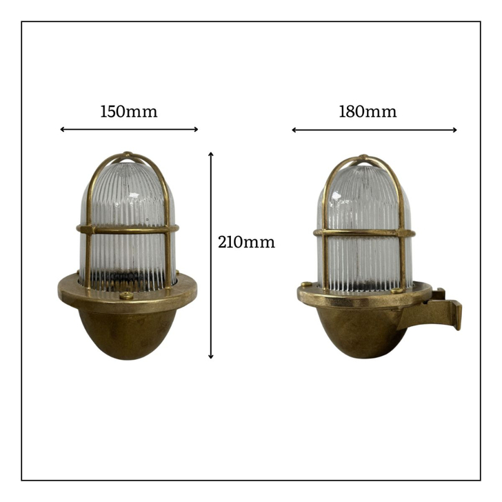 Navigator Armada Raw Brass Wall Lantern Complete With Ribbed Clear Glass - IP64, Solid Brass, Coastal