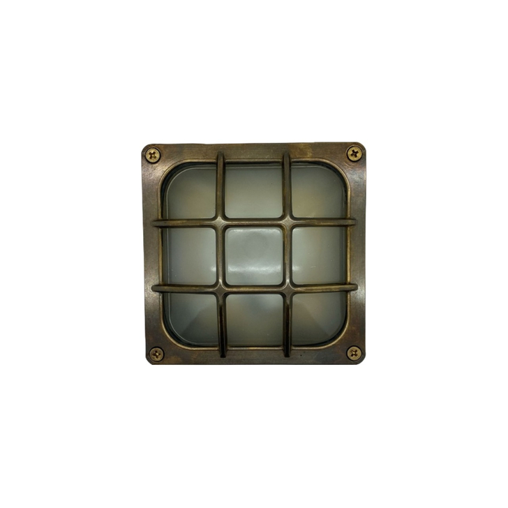 Navigator Francis Antique Brass Square Wall Light - IP64, Solid Brass, Coastal