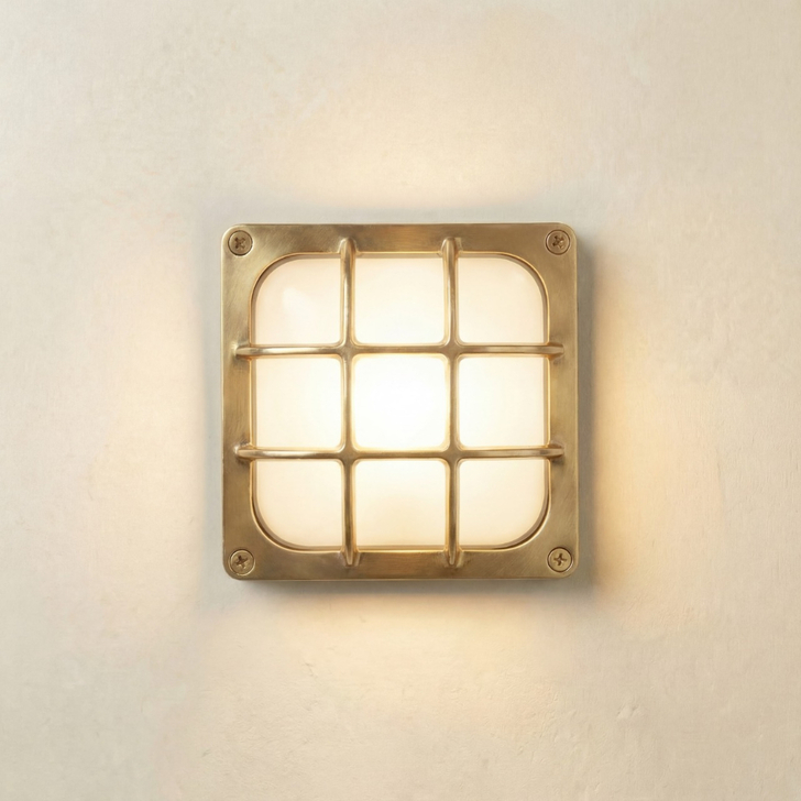 Navigator Francis Raw Brass Square Wall Light - IP64, Solid Brass, Coastal