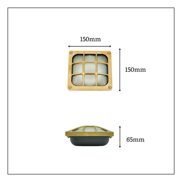 Navigator Francis Raw Brass Square Wall Light - IP64, Solid Brass, Coastal