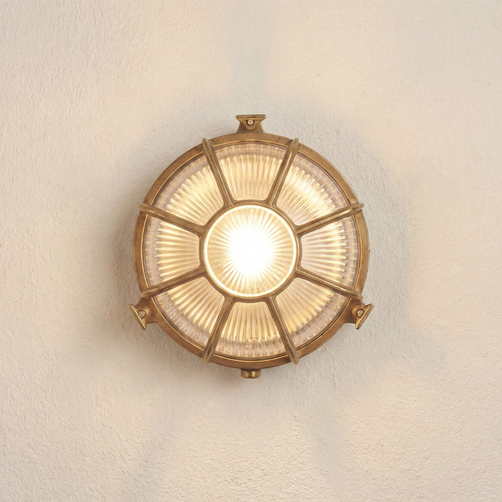 Navigator Grand Capstan Raw Brass Round Bulkhead - IP64, Solid Brass, Coastal