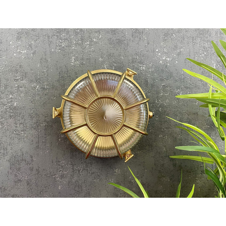Navigator Grand Capstan Raw Brass Round Bulkhead - IP64, Solid Brass, Coastal