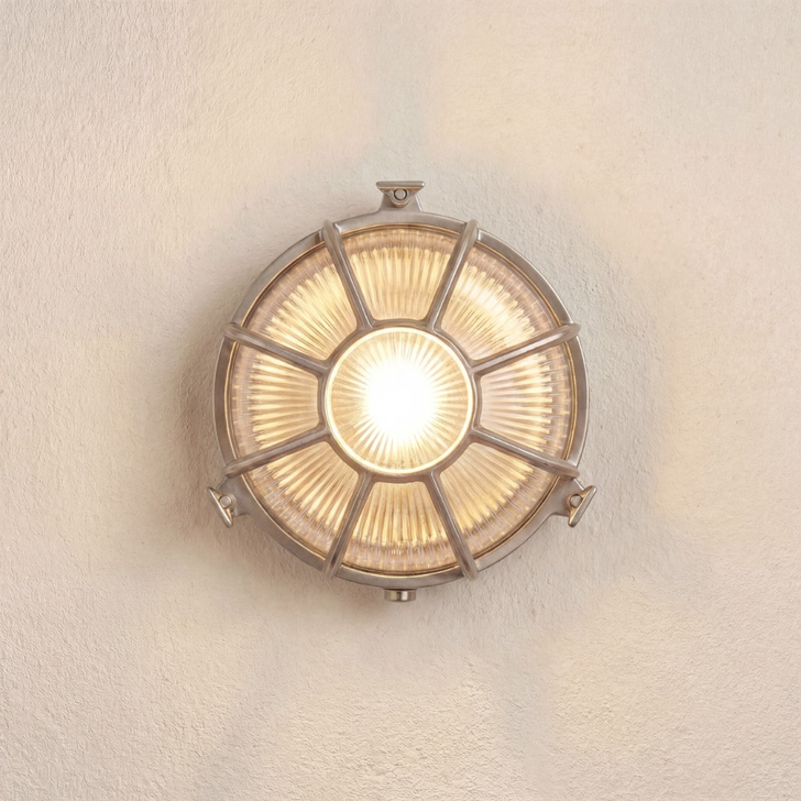 Navigator Grand Capstan Satin Nickel Round Bulkhead - IP64, Solid Brass, Coastal