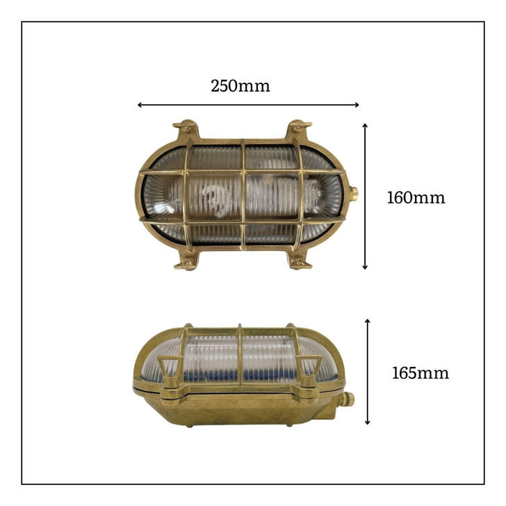 Navigator Horatio Antique Brass Oval Bulkhead - IP64, Solid Brass, Coastal