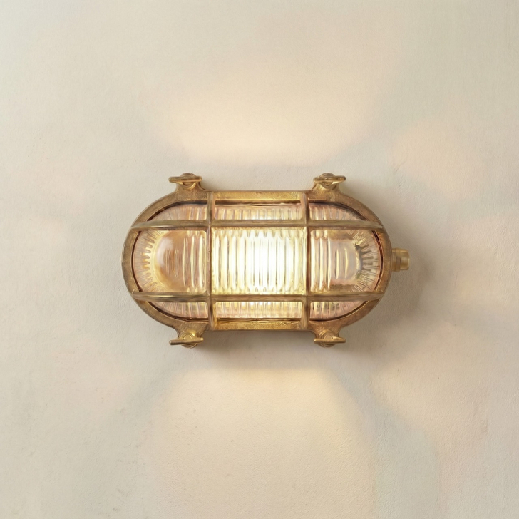 Navigator Horatio Junior Raw Brass Oval Bulkhead - IP64, Solid Brass, Coastal