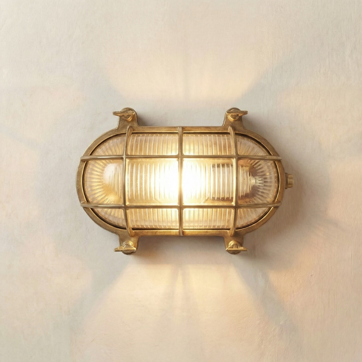 Navigator Horatio Raw Brass Oval Bulkhead - IP64, Solid Brass, Coastal