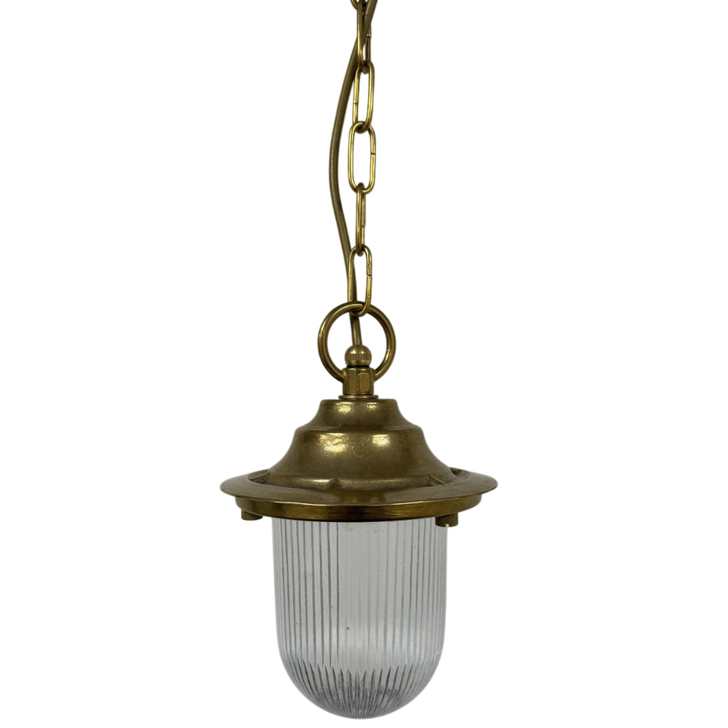 Navigator Hull Raw Brass Chain Lantern Complete With Clear Ribbed Glass - IP54, Solid Brass, Coastal