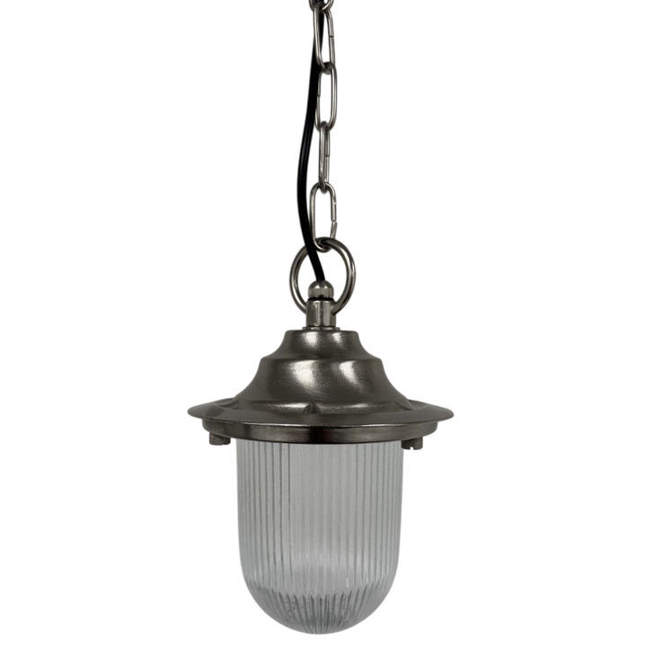 Navigator Hull Satin Nickel Chain Lantern Complete With Clear Ribbed Glass - IP54, Solid Brass, Coastal