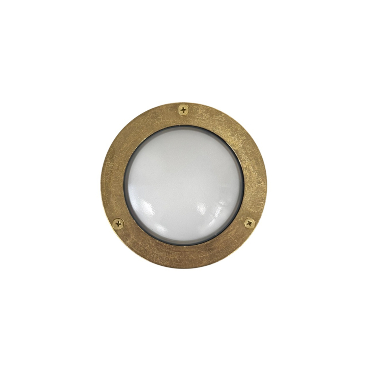 Navigator Marina Raw Brass Circular Bulkhead - IP64, Solid Brass, Coastal