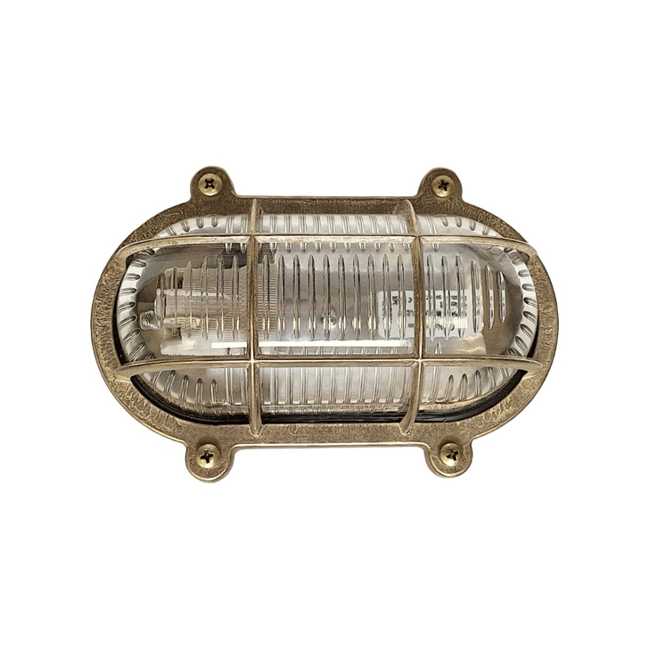 Navigator Merchant Raw Brass Oval Flush Bulkhead - IP64, Solid Brass, Coastal