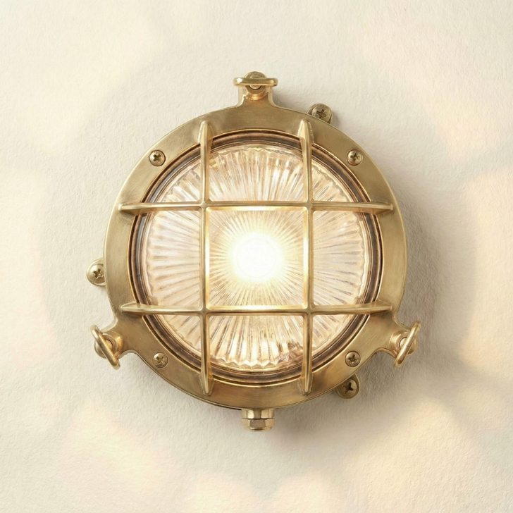 Navigator Mini Compass Guard Raw Brass Circular Bulkhead - IP44, Solid Brass, Coastal