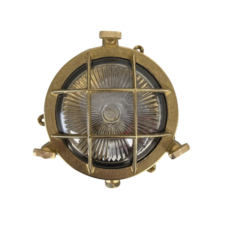 Navigator Mini Compass Guard Raw Brass Circular Bulkhead - IP44, Solid Brass, Coastal