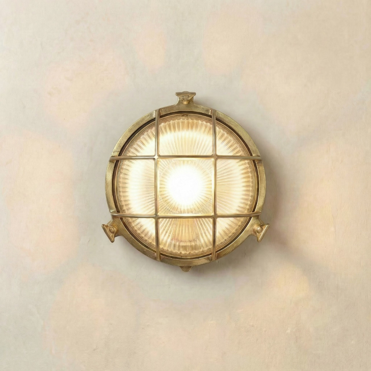 Navigator Small Cabin Raw Brass Circular Bulkhead - IP64, Solid Brass, Coastal