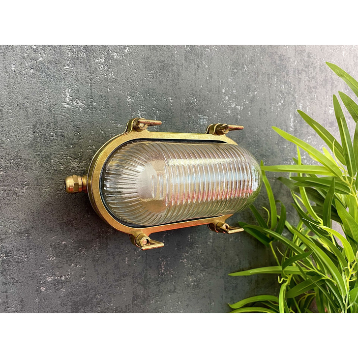 Navigator Small Siren Raw Brass Oval Bulkhead - IP64, Solid Brass, Coastal