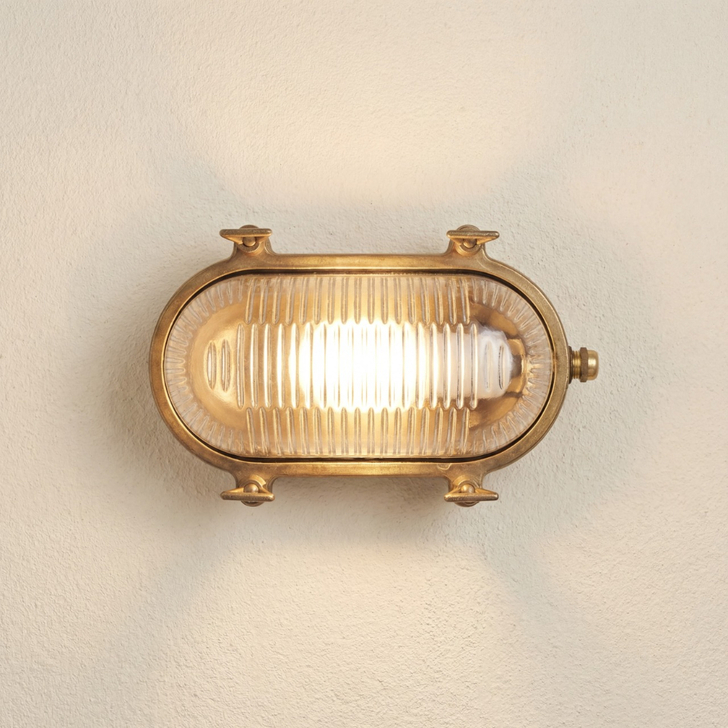 Navigator Small Siren Raw Brass Oval Bulkhead - IP64, Solid Brass, Coastal