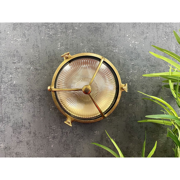 Navigator Trident Raw Brass Circular Bulkhead - IP64, Solid Brass, Coastal