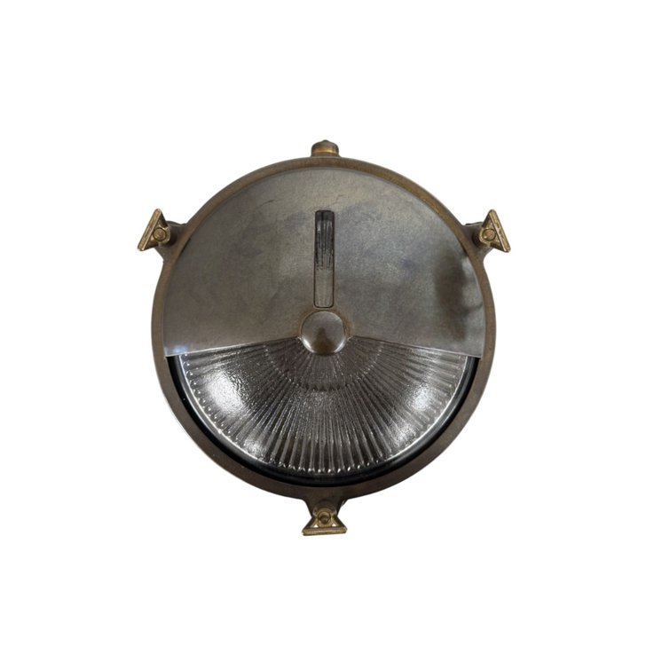 Navigator Trident Shield Antique Brass Circular Bulkhead - IP64, Solid Brass, Coastal