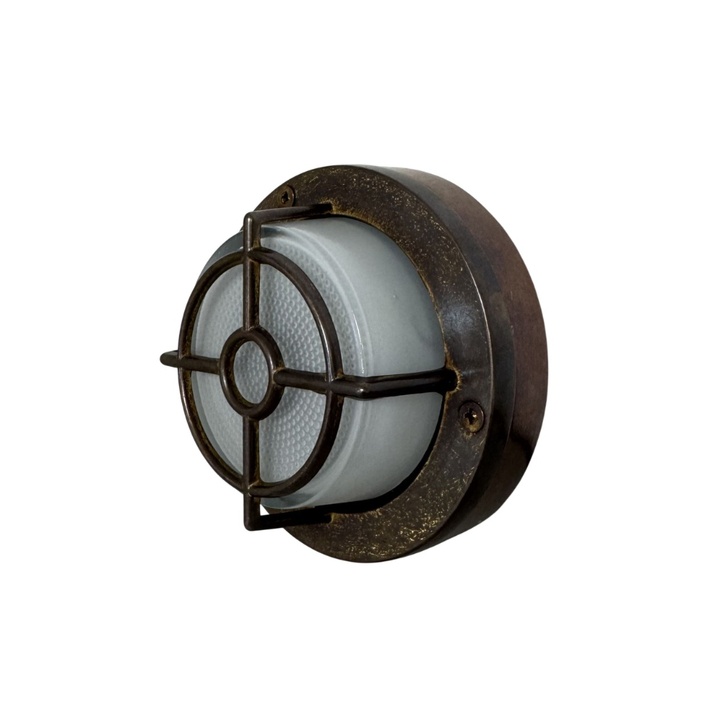 Navigator Walkway Antique Brass Circular Guard Light - IP65, Solid Brass, Coastal