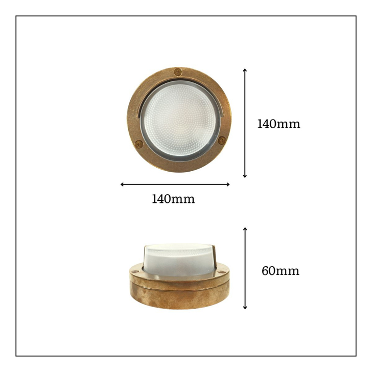 Navigator Walkway Raw Brass Circular Eyelid Light - IP65, Solid Brass, Coastal