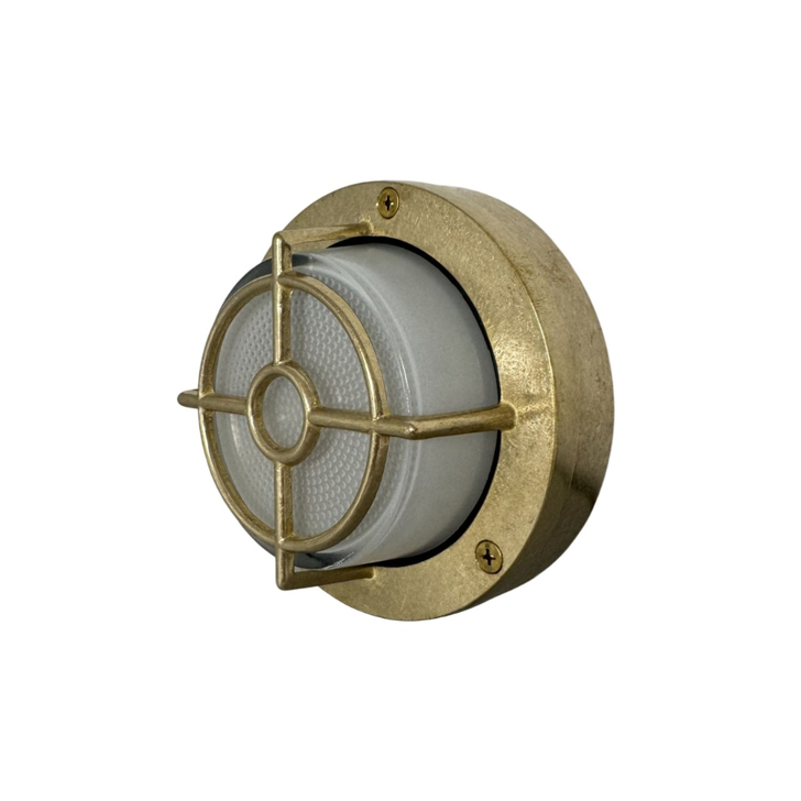 Navigator Walkway Raw Brass Circular Guard Light - IP65, Solid Brass, Coastal