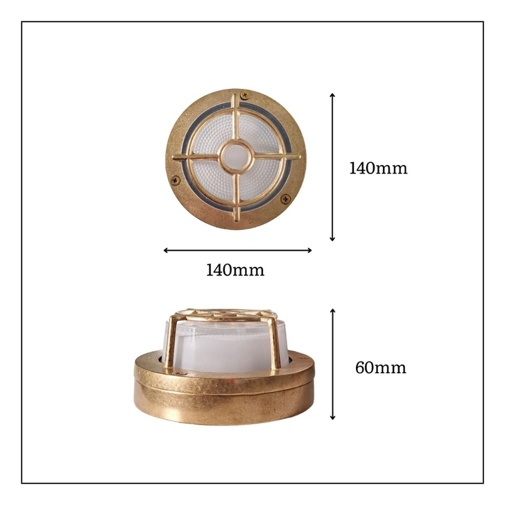 Navigator Walkway Raw Brass Circular Guard Light - IP65, Solid Brass, Coastal