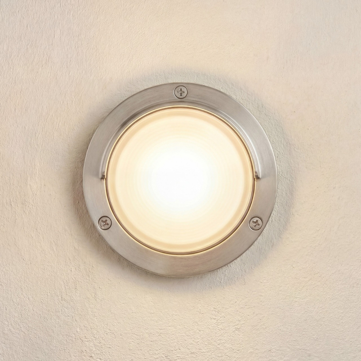 Navigator Walkway Satin Nickel Circular Eyelid Light - IP65, Solid Brass, Coastal