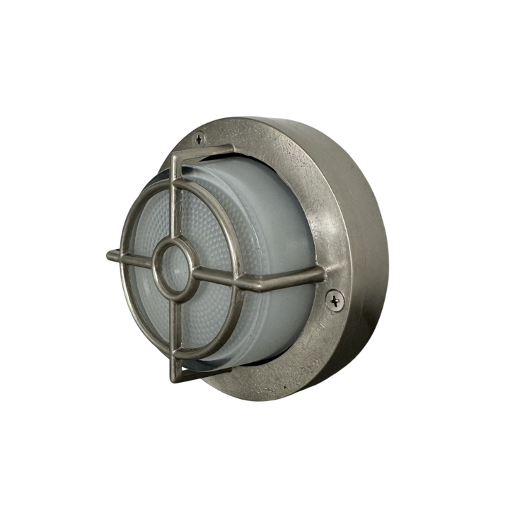 Navigator Walkway Satin Nickel Circular Guard Light - IP65, Solid Brass, Coastal