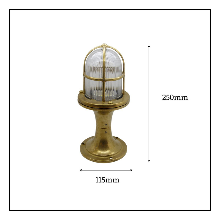 Navigator Wellington Antique Brass Small Post Lantern Complete With Clear Ribbed Glass - IP54, Solid Brass, Coastal