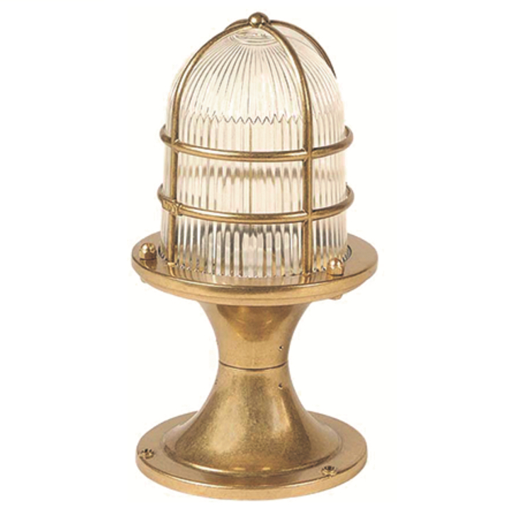 Navigator Wellington Raw Brass Grand Post Lantern Complete With Clear Ribbed Glass - IP54, Solid Brass, Coastal