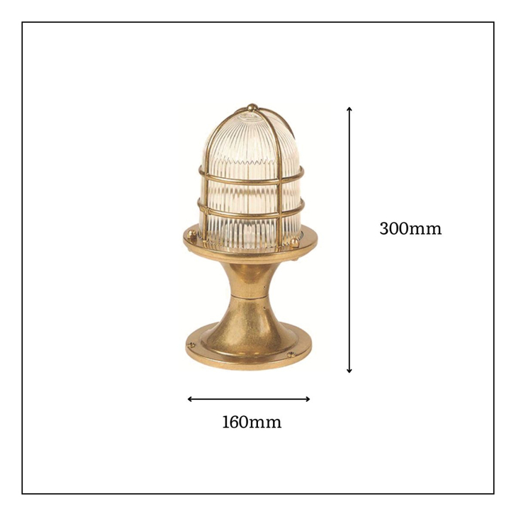Navigator Wellington Raw Brass Grand Post Lantern Complete With Clear Ribbed Glass - IP54, Solid Brass, Coastal