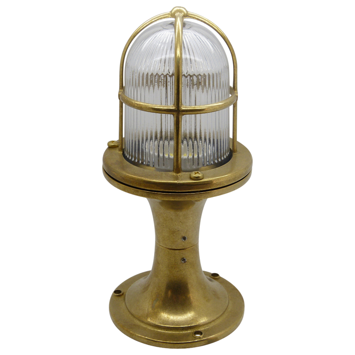 Navigator Wellington Raw Brass Small Post Lantern Complete With Clear Ribbed Glass - IP54, Solid Brass, Coastal