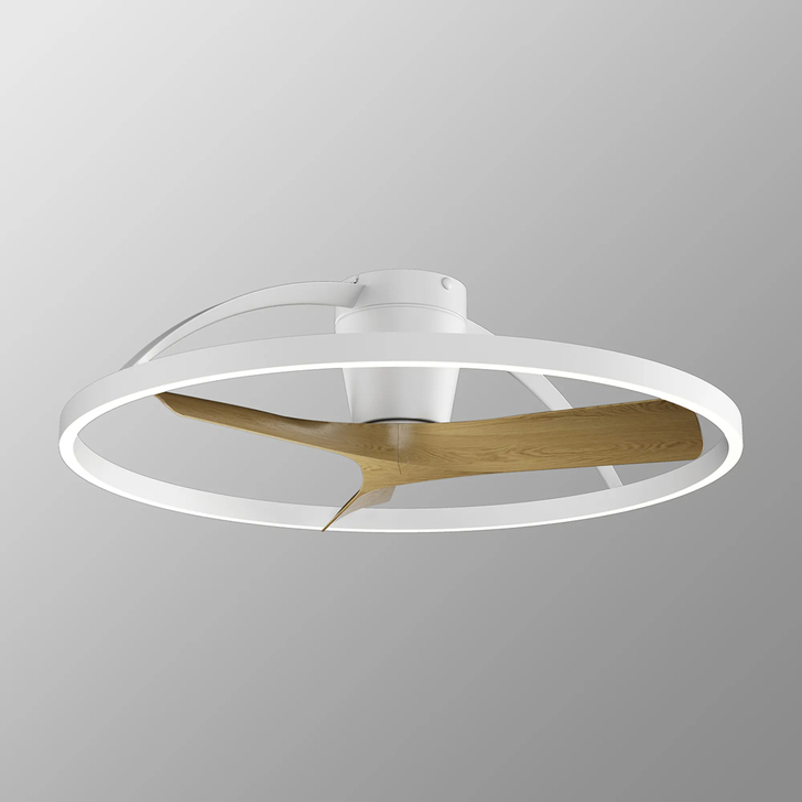 Nepal II Mini 75cm 32W LED Dimmable Light With Built-In 32W DC Reversible Fan: White/Wood Finish c/w Remote Control: 4000lm