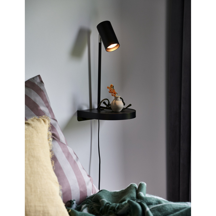 Nordlux Cody Black Plug In Wall Light With Shelf And Usb Port