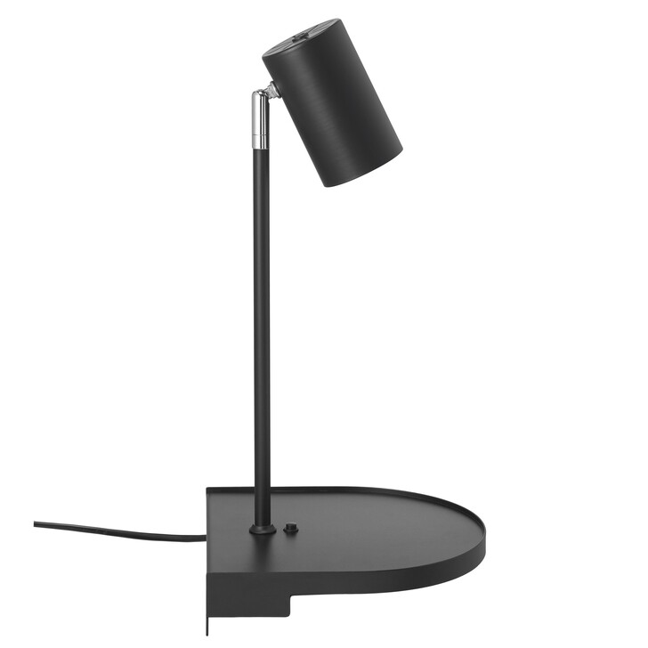 Nordlux Cody Black Plug In Wall Light With Shelf And Usb Port