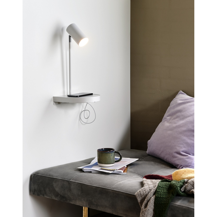 Nordlux Cody White Plug In Wall Light With Shelf And Usb Port