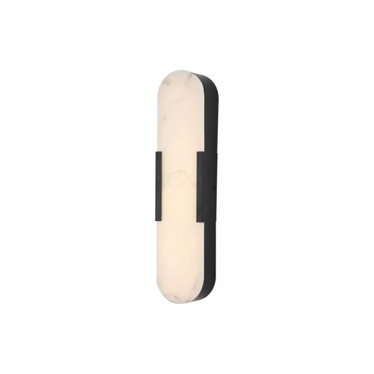 Opaline Large Black Bathroom Led Wall Light Complete With Marble Resin Shade - IP44 - 3000K