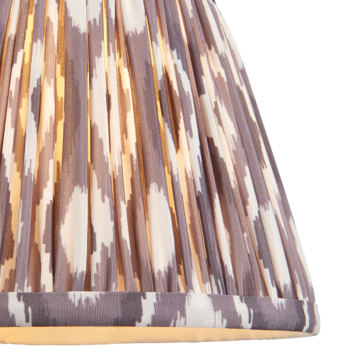 Pearl Grey Ikat Patterned Fabric 20cm Shade - E14/E27/B22 With Fixed Metal Gimbal